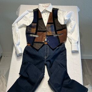 David Patchwork Leather & Suede Vest Men’s M Western Boho 90s